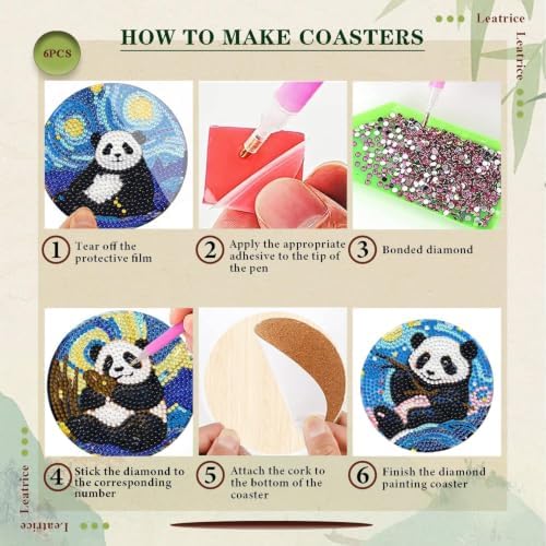 Leatrice 6PCS Diamond Art Coasters Small Diamond Painting Kits for Adults - Image 3
