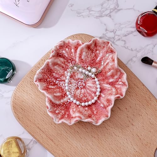 Ceramic Jewelry Dish - Petal Shaped Ring Holder & Key Bowl, Handcrafted Decorative Bowl for Vanity, Dresser, or Entryway, Cute Room Decor & Unique Gift for Women (Kiln Turned Pink) - Image 6