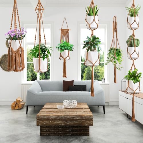 SFENNGPET Macrame Plant Hangers, 6Pack Hanging Planters for Indoor Plants - Image 4