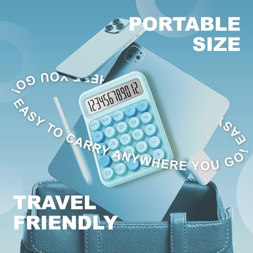 CATIGA Mechanical Switch Calculator, Blue Calculator with 12 Digit Large LCD Display & Big Buttons for Office Desk, Classroom Math, Back to School Supplies, Cute Aesthetic Desk Accessories - Image 6