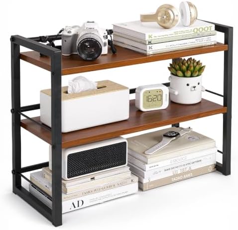 Wooden Desk Shelf Organizer - 2 Tier Desktop Bookshelf Storage Rack, Brown by Unknown