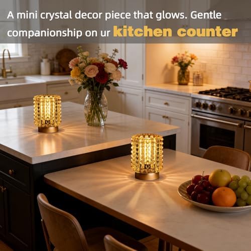 Battery Operated Lamp Timer, Small Cordless Lamp Decorative, 2 Pack Yellow - Image 3