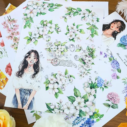 Snycler Sticker Book - 20 Sheets Vintage PET Stickers for Scrapbooking, Junk Journaling, Ephemera, and Decorative Crafts-Blossom and Winter - Image 4