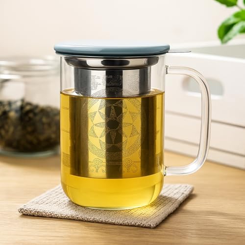 Aquach 18oz Glass Tea Cup with Infuser and Lid, Clear Borosilicate Mug - Image 2