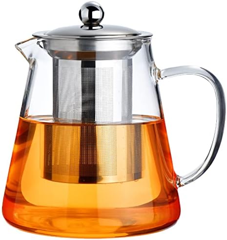 PARACITY Glass Teapot Stovetop 18.6 OZ, Borosilicate Clear Tea Kettle with Removable 18/8 Stainless Steel Infuser, Teapot Blooming and Loose Leaf Tea Maker Tea Brewer for Camping, Travel (550ML) by PARACITY