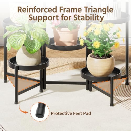 LASZOLA Plant Stand Indoor with 10 Inch Large Metal Tray, 7 Tier Black - Image 5