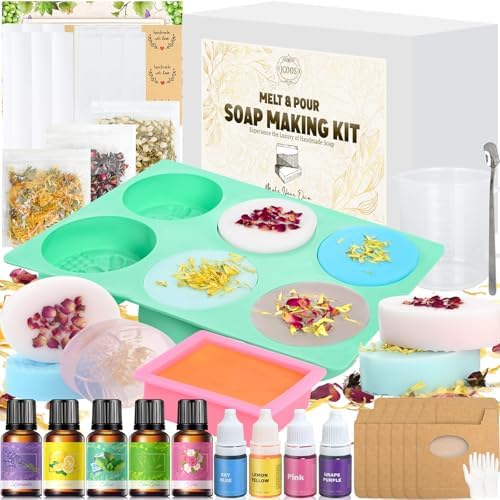 Jcoos Soap Making Kit, Soap Making Kit for Adults, Teen- Shea Butter Glycerin Melt and Pour Base, Molds, Dye, Fragrances, Dried Flowers, DIY Craft for Teen Beginners Girls, Gift Boxes for Women by PartyCarnivalBeautyGlamor