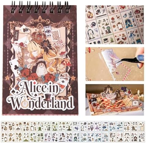 450+ Scrapbook Stickers for Scrapbooking Supplies, 50 Sheets Vintage Alice Journal Sticker Book for Journaling, Junk Journal Supplies, Planner, Album Craft, PET Waterproof for Girls Gift by Lciyioc