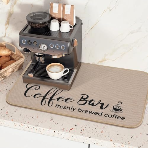 Findosom Dish Drying Mat, 18" x 24" Super Absorbent & Hide Stain Coffee Mat, Cuttable Drying Mat for Kitchen Counter, Coffee Bar Accessories, Under Dish Rack, Coffee Maker, Espresso Machine, Linen - Image 5