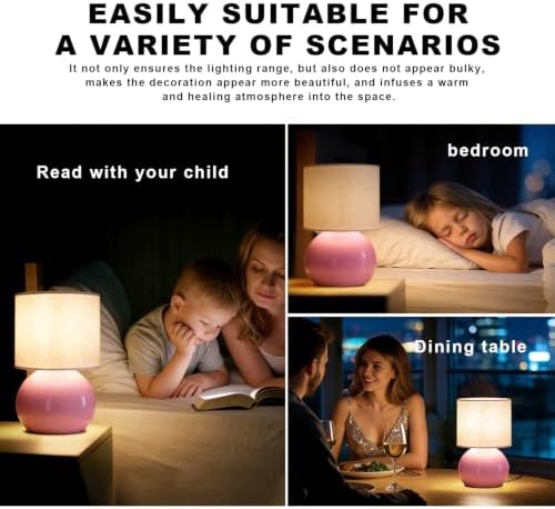 Modern Pink Table Lamp, Small Bedside Nightstand Light, 6.2X6.2X10.4 Inch, with Linen Shade and Included LED Bulb, for Bedroom Living Room - Image 3
