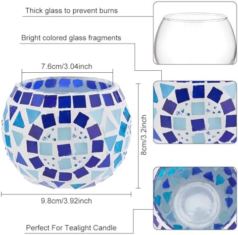 WEBEEDY 2 Sets Mosaic Glass Candle Holders Romantic Mosaic Candle Holders Making for Tealight Multicolor Candles Holder Making Kits with Instruction for Beginner Adult Home Table Decor,3.9x3 Inch - Image 3