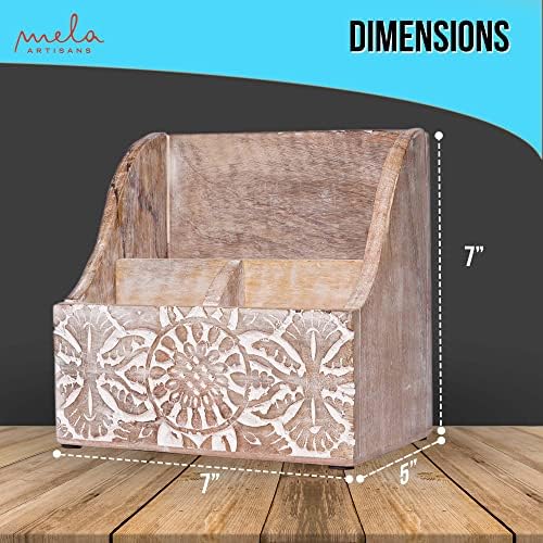 Mela Artisans Mango Wood Desk Organizer - Whitewash, 7.3 in - Image 3