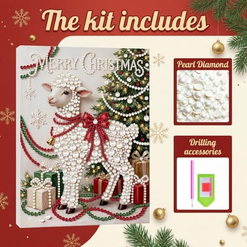 DIY Pearl Painting with Frame Christmas Creative Design, Handmade Healing Home Wall Decoration, 11.81X15.75in (Tools Included)-Sheep - Image 6
