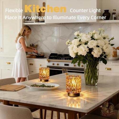 Battery Operated Table Lamp Timer, Small Cordless Lamps Decorative, 2 Amber - Image 4