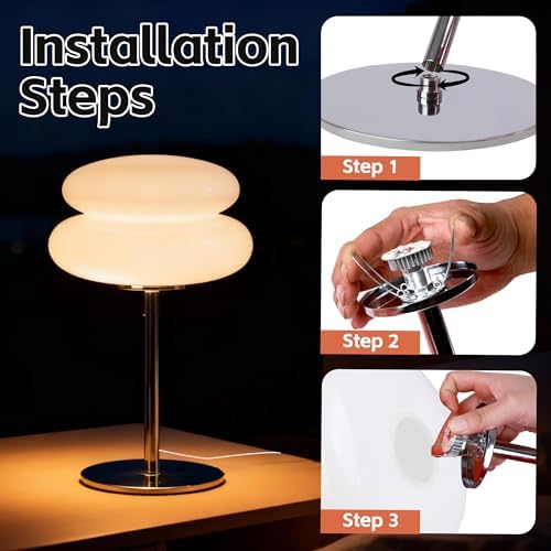 Mushroom Lamp for Bedroom,Mid Century Modern Lamp for Nightstand, Dimmable Retro Egg Tart Bedside Small Lamps,Unique Home Mushroom Decor Aesthetic Cute Table Lamps for Living Room (White) - Image 6