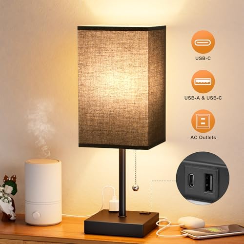 Black Lamp for Bedroom - 3 Color Temperatures, USB A+C, 2 AC Outlets - Image 5