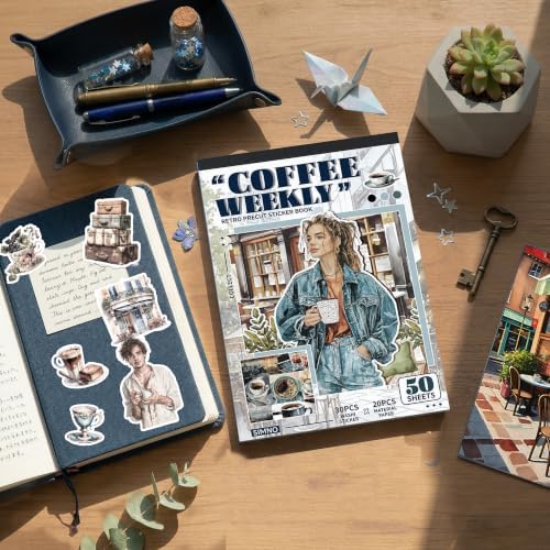Coffee Stickers for Journaling, Aesthetic Washi Scrapbook Sticker Book Set - Image 3