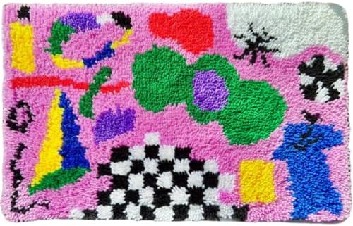 MeoobkCraft Latch Hook Kits for Adults Beginners, Pre-Printed Abstract Graffiti Latch Hook Rug Kit, Aesthetic Checkered Colorful Art DIY Rug Craft Kit for Home Decor 20.47 x 14.96 in by MeoobkCraft