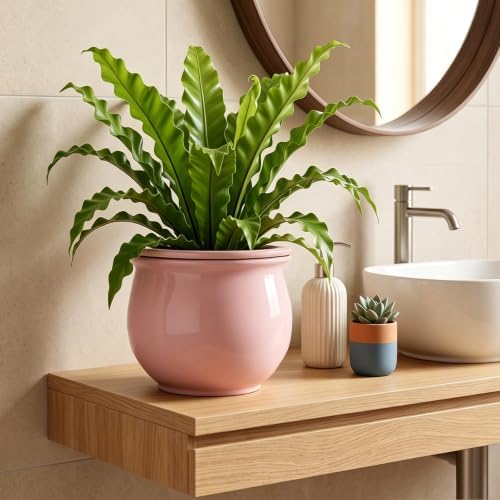 8 Inch Ceramic Self Watering Planter with Absorbent Inner Pot, Pink - Image 6