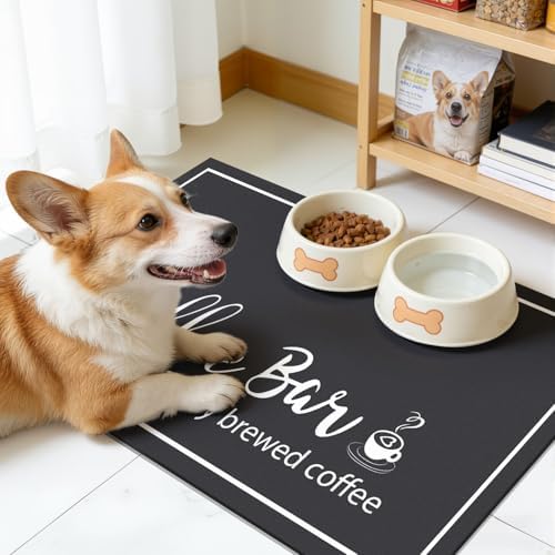 Findosom Dish Drying Mat, 16"x 24" Super Absorbent & Hide Stain Coffee Mat, Cuttable Drying Mat for Kitchen Counter, Coffee Bar Accessories, Under Dish Rack, Coffee Maker, Espresso Machine, Black - Image 3