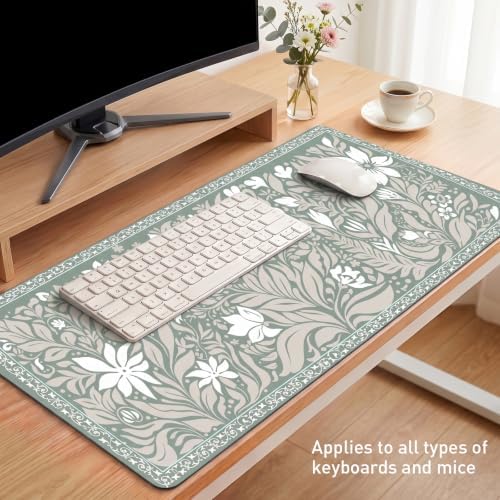 Vintage Botanical Desk Mat, 35.4 x 15.7 Inch XXL Sage Green Mouse Pad - Image 7