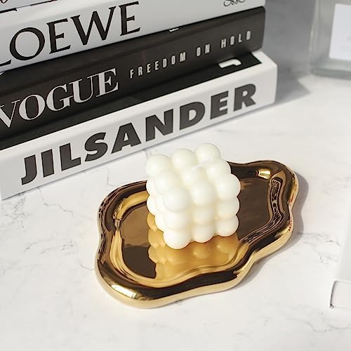 Jewelry Dish Trinket Tray for Women, Ring Dish Holder, Unique Cloud Shape Ceramic Plate Cute Things Vanity Aesthetic Room Decor Mother's Day Birthday (Gold) - Image 4