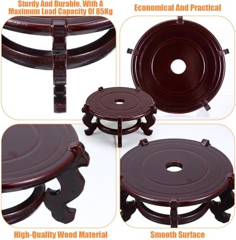 2 Pcs Wooden Plant Stands Chinese Plant Stand Indoor Oriental Display Base for Vase Fishbowl Flower Pot Lamp Redwood Vintage Rack Decor 6.5x3.35 Inch - Image 3