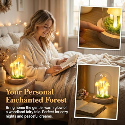 Mushroom Lamp in Glass Dome,Mushroom Gifts for Women,Mushroom Night Light - Image 6