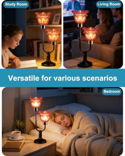 Lightdot Mid Century Modern Table Lamp Red Flower Glass Lamp Gift Dimmable - Image 4