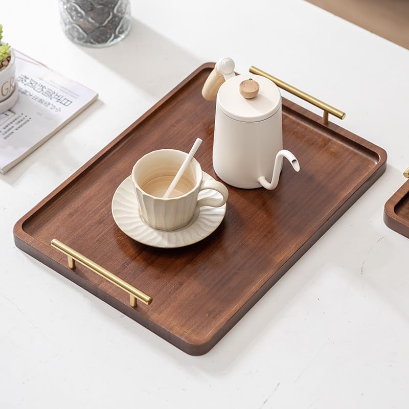 Bamboo Serving Tray with Gold Handles, Large - Image 2