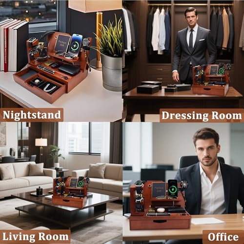 Nightstand Organizer for Men with Large Drawer Gift for Men Walnut - Image 5