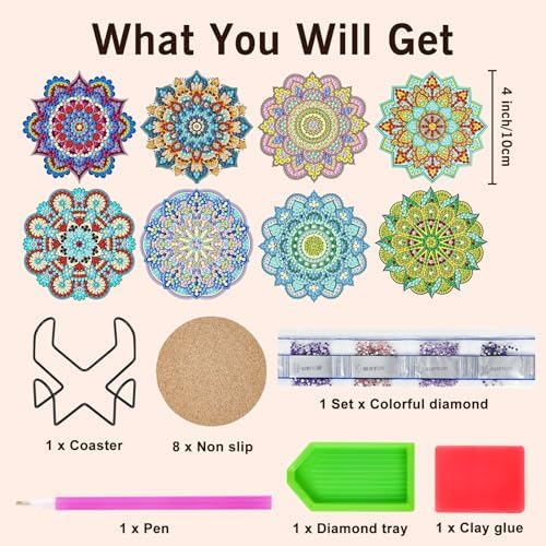 Diamond Art Coasters Kit for Adults, 8PCS Mandala Coasters with Holder - Image 3