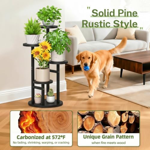 iDavosic.ly 4 Tier Wood Plant Stand Indoor Outdoor Corner Tall Shelf, Black - Image 2