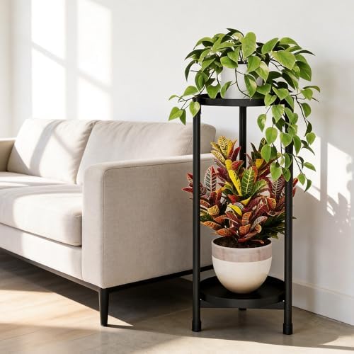 2 Tier Black Plant Stand Indoor Outdoor,30 Inch Tall Metal Flower - Image 5