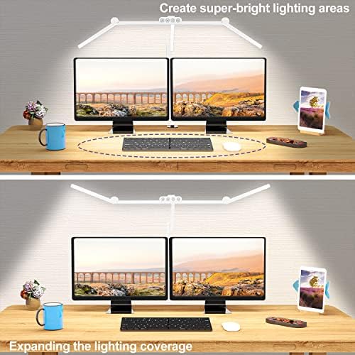 Micomlan Led Desk Lamp for Home Office, White Architect Desk Lamp with Clamp for Crafting, 24W Bright Rotatable Led Table Light Stepless Dimming Tempering Wide Computer Light with Atmosphere Lighting - Image 2