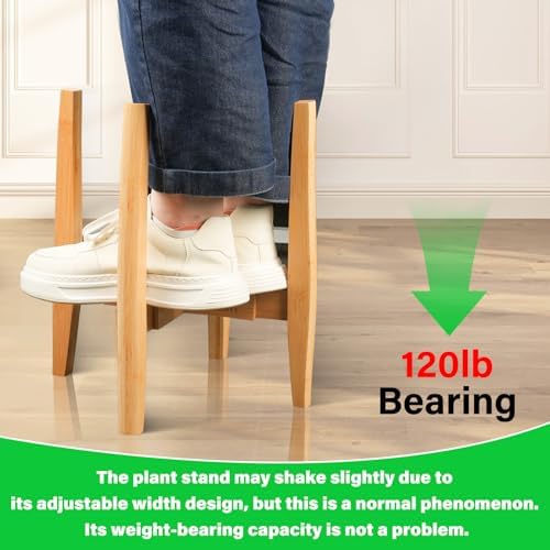 2 Packs Adjustable Plant Stand with Tray,Indoor Wood Plant Stand Fit 8'' to 12'' Planter,Mid Century Modern Flower Pot Holder Rack(Plant and Pot Not Included) Natural - Image 5