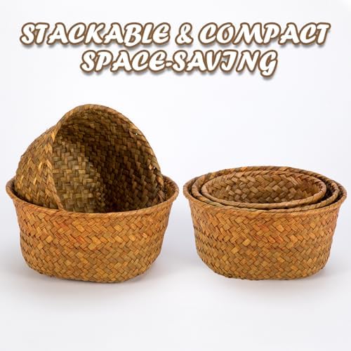 3 Set Small Seagrass Storage Baskets, Natural Woven for Farmhouse Kitchen - Image 5
