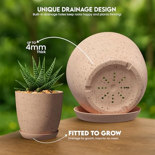 Plant Pots Indoor with Drainage 5 Pack Multisize Planters Spotty Peach Pink - Image 5