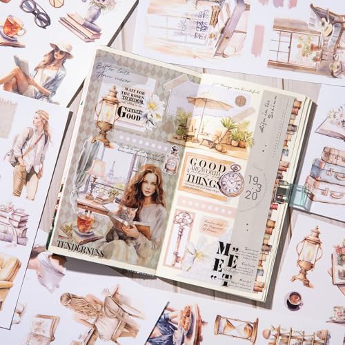 YagCu Journaling Sticker Book, Reading and Writing Scrapbook Stickers, Junk Journal Supplies, Pre-Cut Aesthetic Scrapbooking for Women, Collage Decorative Ephemera Bullet Planner DIY Arts - Image 2