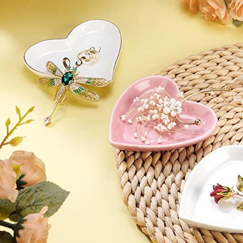 JAMEND CLXP Pink Heart Jewelry Tray, Engagement Wedding Ring Dish Earring Holder for Newlyweds, Sweet Gift for Women, Ceramic. NO ROSE. - Image 3