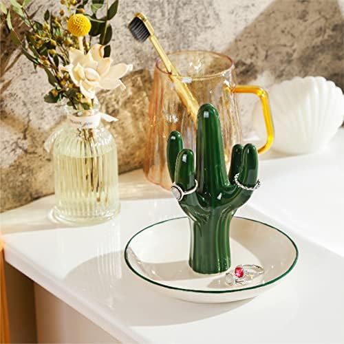 PUDDING CABIN Cactus Ring Holder Green Jewelry Dish for Rings Earrings Bracelets Necklace Organizer, Cactus Gift for Women Birthday Wedding Graduation Christmas Valentines, Room Decor Aesthetic - Image 3