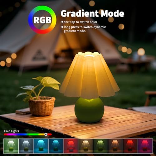 Rechargeable Cordless Green Small Table Lamp, Battery Operated Remote Control LIght Mini Cute Table Lamps for Bedroom Nightstand, Cute Small Table Lamp for Small Spaces for Kitchen Counter, Bookshelf - Image 4