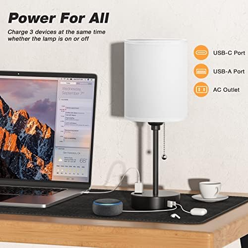 Bedside Table Lamp for Bedroom Set of 2, Small Desk Lamp with USB Ports - Image 3