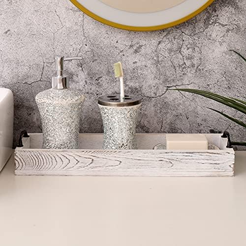 Rustic Wooden Serving Trays Rectangular with Handle,Ottoman Tray for Living Room 16 Inch Long for Serving Wine(whitewashed) - Image 3