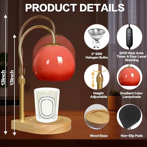 Candle Warmer Lamp with Timer 2H/4H/8H, Adjustable Height, Red - Image 3