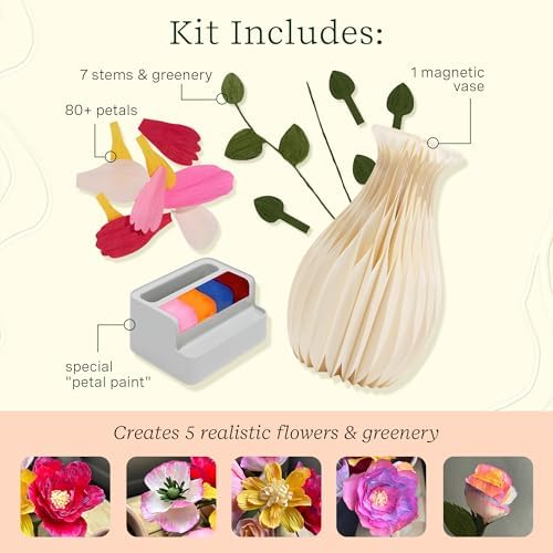 Lifelines FlowCrafts, Paper Flower Bouquet - Create a 5-Flower Bouquet with 80+ Petals, 2 Leafy Sprigs & Elegant Vase - Sensory Arts & Crafts Kit for Teens & Adults - Paper Decorations - Image 3