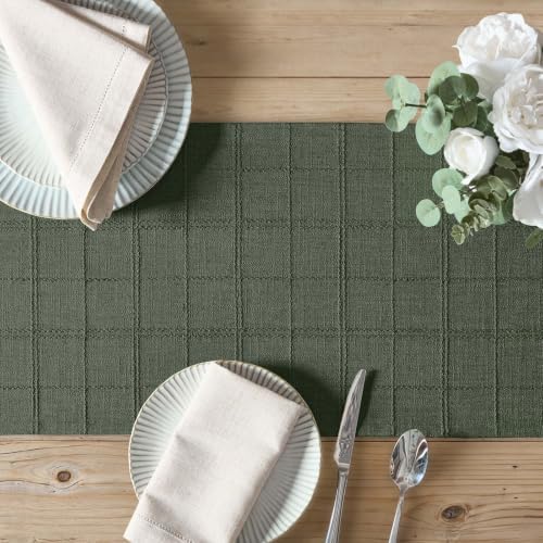 ZeeMart Linen Checked Farmhouse Table Runner, 13x60 Inches Army Green - Image 5