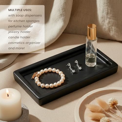 MaisoNovo Black Bathroom Tray Countertop - 7.4x5.1 inch Handcrafted Ceramic Kitchen Tray for Soap Bottles, Perfume, Jewelry - Moisture Resistant - Rectangle Bathroom Dish with 4 Anti-Slip Pads - Image 3