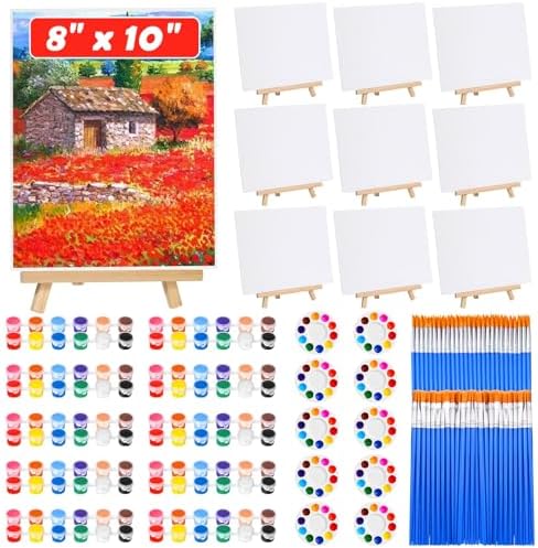 Evatage 10 Pack Sip and Paint Kit for Adults, 8x10 Inch Canvas Painting Kit by Evatage