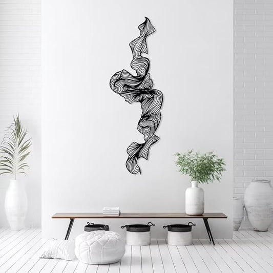 NORTH KAISER Abstract Metal Wall Art - Modern Metal Wall Decor - Vertical Line Art Wall Hanging for Living Room Mid Century Bedroom Home Office (29.1'' x 9.8'' / 75 x 25 cm)
